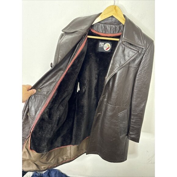 Vintage Rice Sports Wear 70s Men 44 Brown Cabretta Leather Lined Belted - Picture 6 of 8